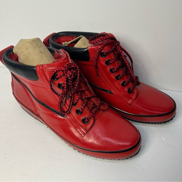 Vtg SPORTO Women’s Lowcut Red Boots Waterproof Rubber Size 5 Duck Booties 80’s - Picture 3 of 11